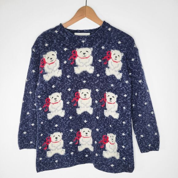 Vintage MARISA CHRISTINA Teddy Bear Sweater Sz S Wool Blend 3/4 Sleeve Christmas - Picture 3 of 8